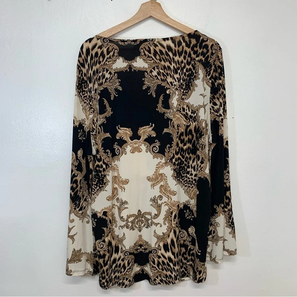 Masseys Top Woman 2X Beaded  Animal Print Stretch Tunic Boho Office Travel Work - Picture 6 of 10